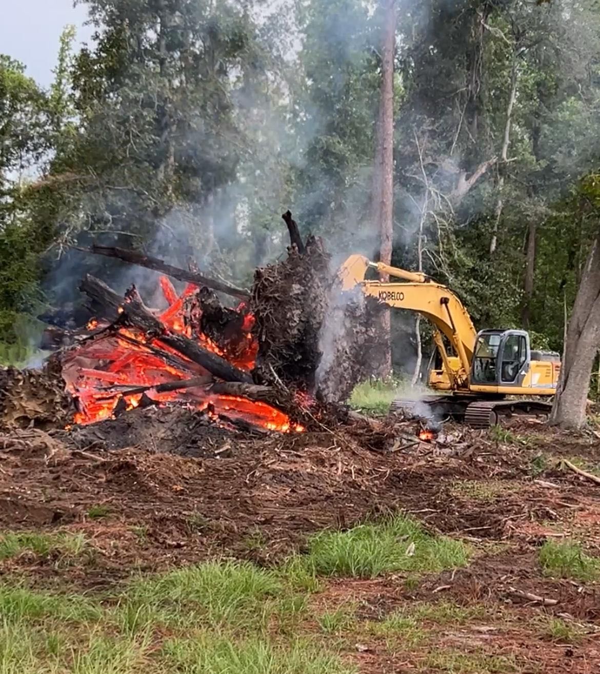 Storm debris burned on site during cleanup